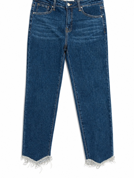 Risen Jeans Denim - Risen Rhinestone Fringe Jeans Western Glam Raw Hem Ankle Bling Denim Size 9/29